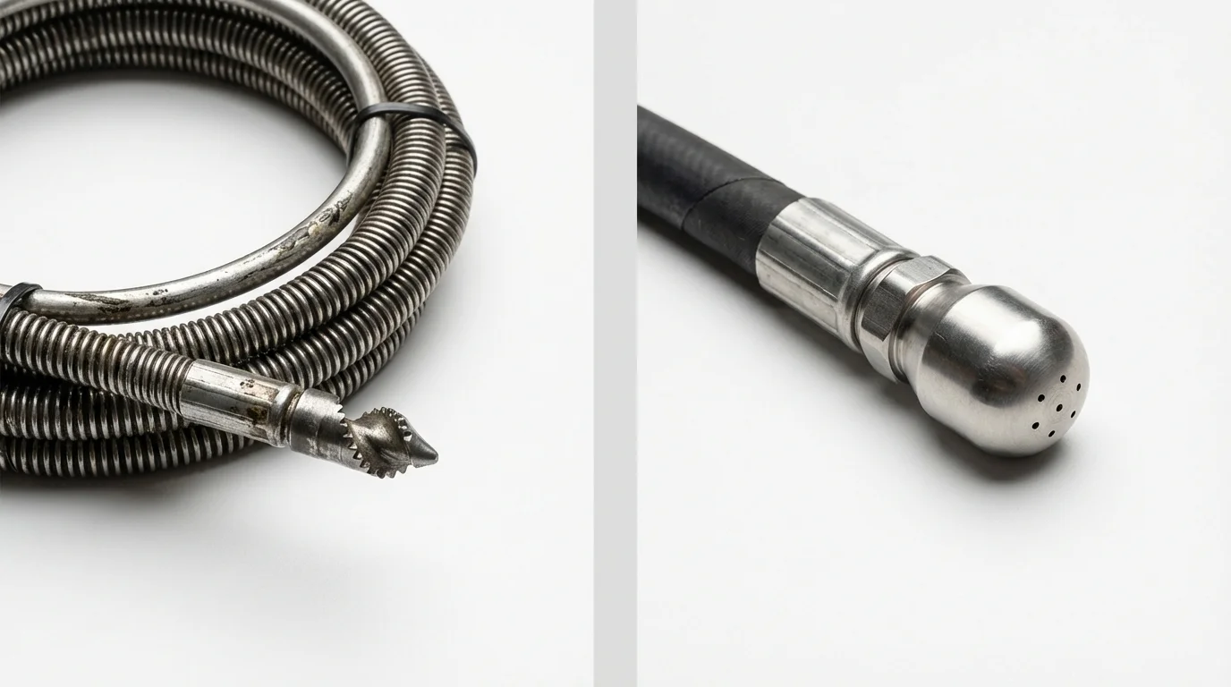 Drain snake cable and hydro jetting nozzle used for drain cleaning in Piedmont, AL