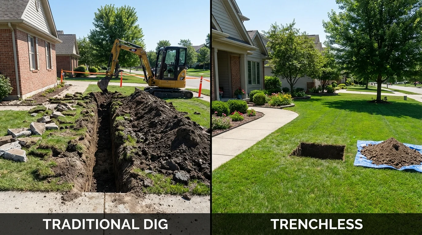Trenchless sewer repair with minimal yard damage versus traditional excavation in Piedmont, AL